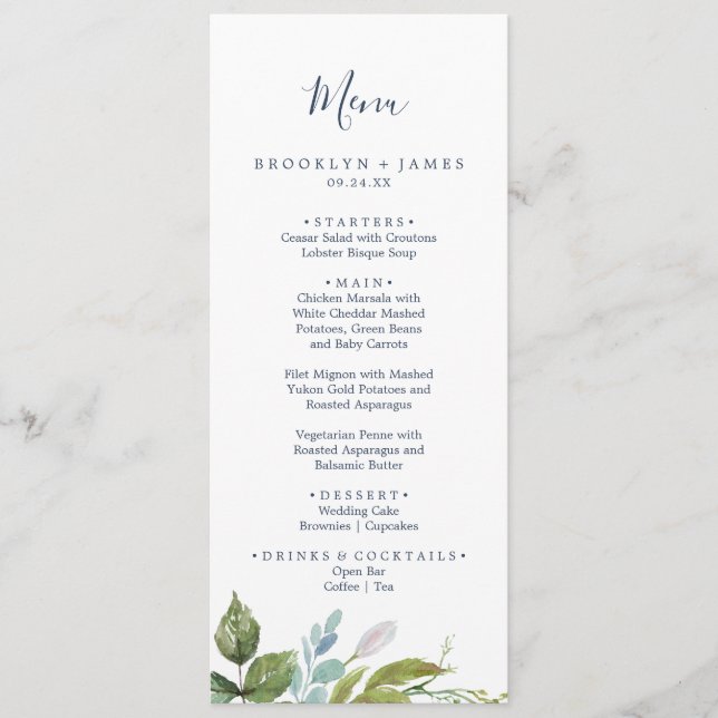 Summer Greenery | Pink Wedding Dinner Menu (Front)
