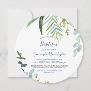 Summer Greenery Round Baptism Invitation