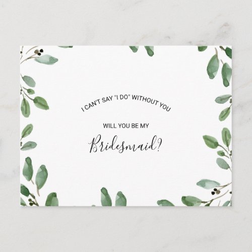 Summer Greenery Tropical Eucalyptus Bridesmaid Invitation Postcard