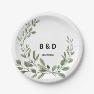 Summer Greenery Tropical Eucalyptus Wedding Paper Plates