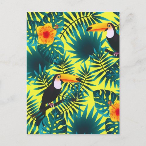 Summer Greenery Tropical Toucan Jungle Foliage  Announcement Postcard