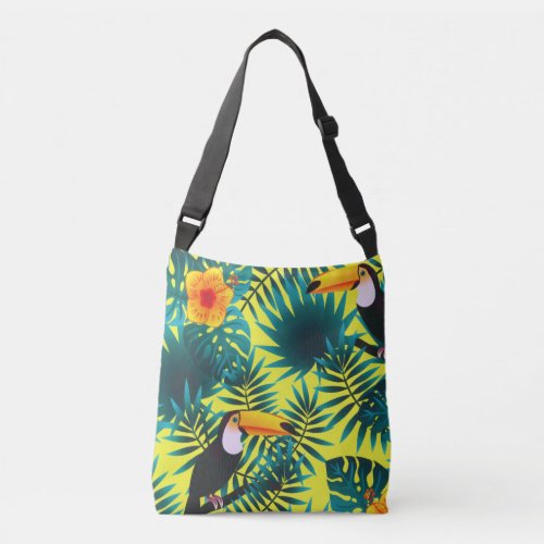 Summer Greenery Tropical Toucan Jungle Foliage  Crossbody Bag