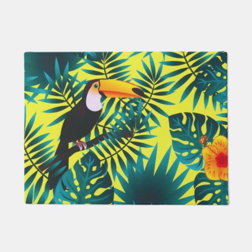 Summer Greenery Tropical Toucan Jungle Foliage  Doormat