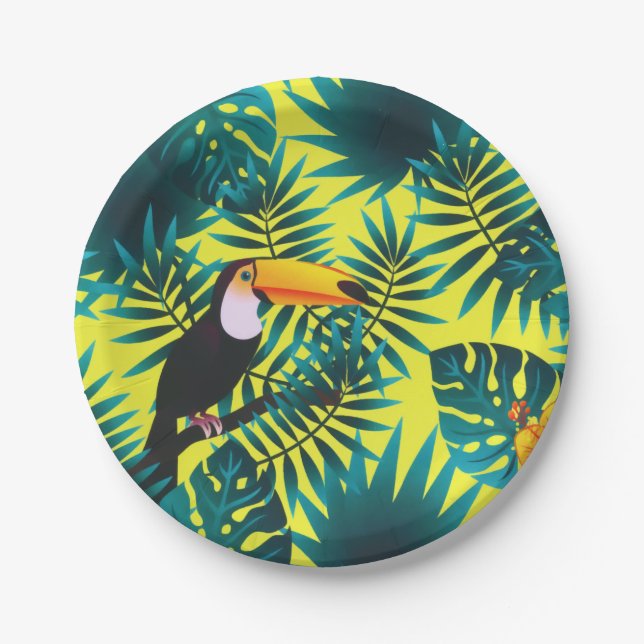 Summer Greenery Tropical Toucan Jungle Foliage  Paper Plates (Front)