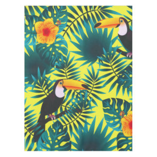 Summer Greenery Tropical Toucan Jungle Foliage Tablecloth