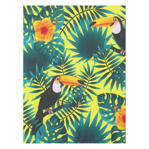 Summer Greenery Tropical Toucan Jungle Foliage  Tablecloth