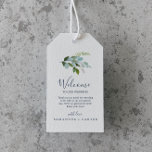 Summer Greenery Wedding Welcome Gift Tags<br><div class="desc">These summer greenery wedding welcome gift tags are perfect for an elegant midsummer wedding. The botanical design features a lush arrangement of painted watercolor eucalyptus, greenery, and green leaves with subtle sprigs of blush pink blossoms. Personalize the tags with the location of your wedding, a short welcome note, your names,...</div>