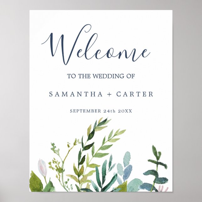 Summer Greenery Welcome Wedding Poster (Front)