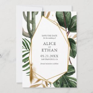 Summer Greenery with Gold Geometric Save The Date