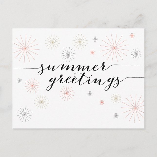 Summer Greetings Fireworks Postcard (Front)