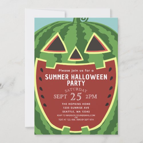 Summer Halloween Party Watermelon Jack-o-Lantern Invitation