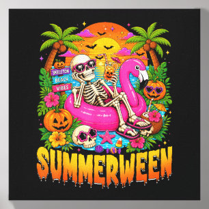 Summer Halloween Spooky Summer Skeleton Halloween Canvas Photo Tile