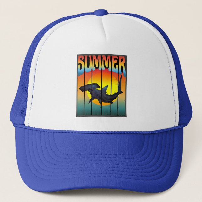 SUMMER HAMMERHEAD SHARK SUNSET TRUCKER HAT (Front)