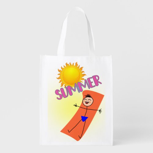 summer happy boy in the beach grocery bag