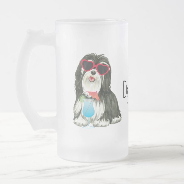 Summer Havanese Frosted Glass Beer Mug (Left)