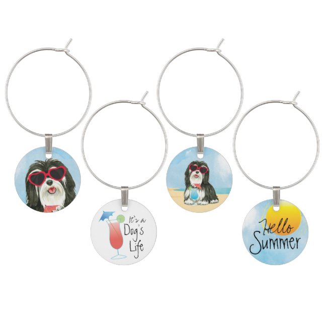 Summer Havanese Wine Charm (Staggered)