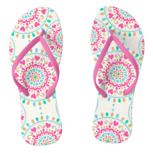 Summer Heart Mandala Flip Flops