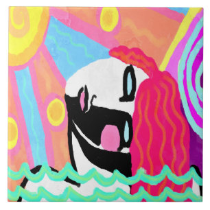 Summer Heat Abstract Digital Painting Ceramic Tile