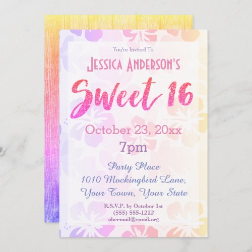 Summer Hibiscus Floral Tropical Sweet 16 Birthday Invitation