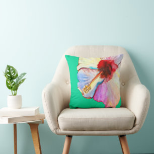 Summer hibiscus watercolor art throw pillow