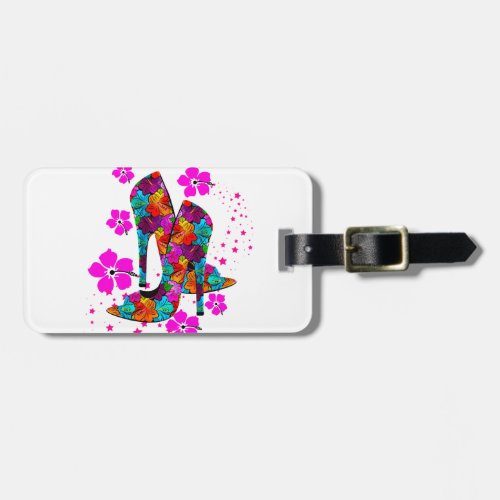 Summer High Heel Shoes Hot Pink Flowers Luggage Tag
