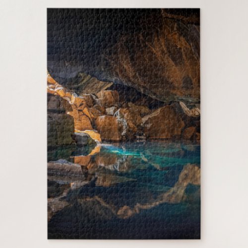 Summer hiking canyon cave and lake challenging jigsaw puzzle