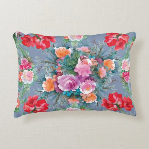 Summer Hippeastrum Roses Floral Vintage Accent Pillow