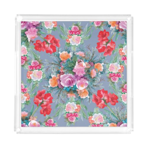 Summer Hippeastrum Roses Floral Vintage Acrylic Tray