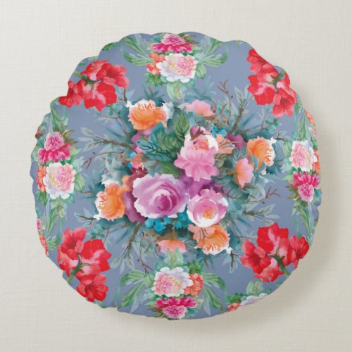 Summer Hippeastrum Roses Floral Vintage Round Pillow