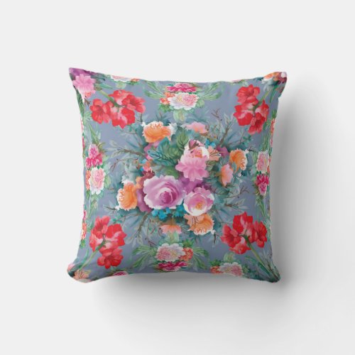 Summer Hippeastrum Roses Floral Vintage Throw Pillow