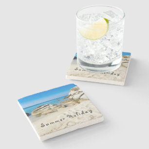 Summer Holiday Beautiful beach photo with text Stone Coaster