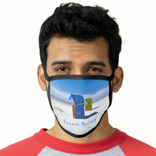 Summer holiday blue Beach chair photo with text Face Mask (Worn Him)