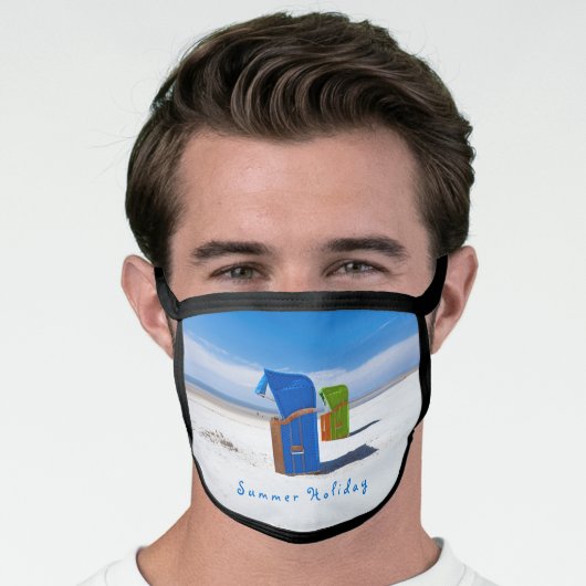 Summer holiday blue Beach chair photo with text Face Mask (Worn Him)