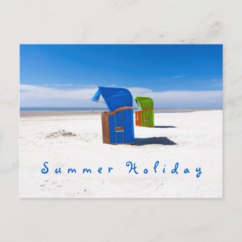 Summer holiday blue Beach chair photo with text Postcard