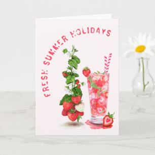 Summer Holiday Card Fresh Strawberry Fruits Drink