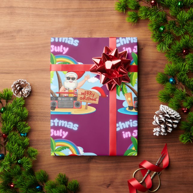 Summer Holiday Christmas Fun Santa on the Beach Wrapping Paper (Holiday Gift)
