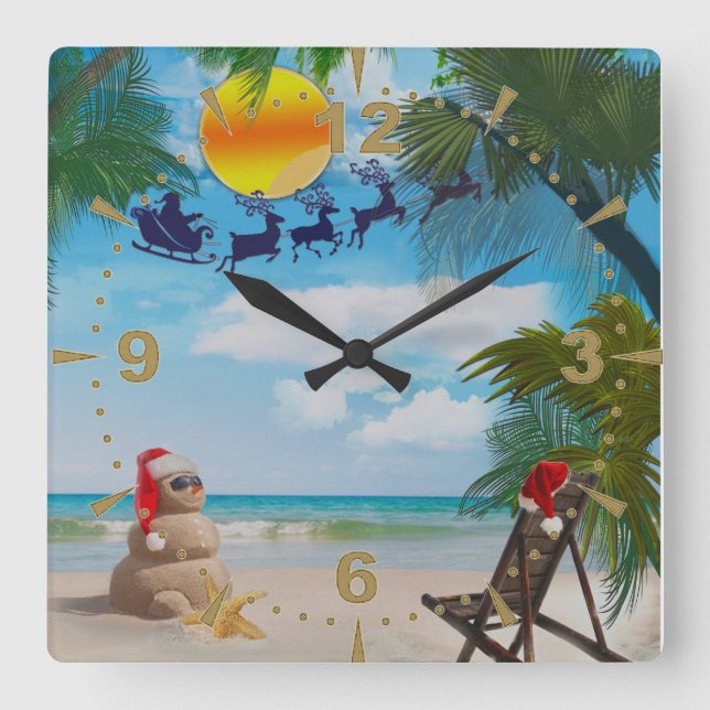 Summer Holiday Fantasy Square Wall Clock (Front)