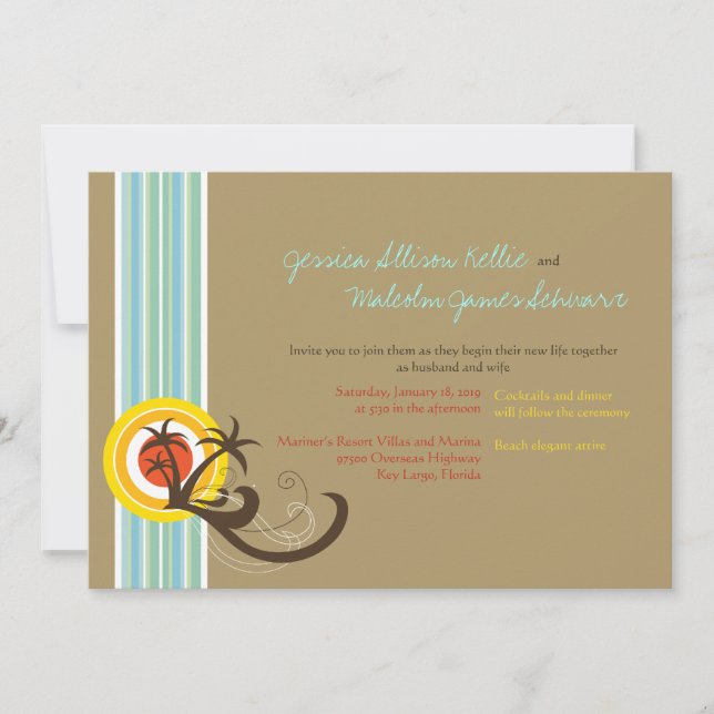 Summer Holiday Palms Tropical Beach Wedding Invite (Front)