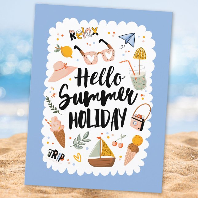 Summer Holiday Quote Colorful Cute Illustration Postcard (Close up)