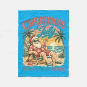 Summer Holiday Relax Beach Santa Hawaiian Sunset Fleece Blanket