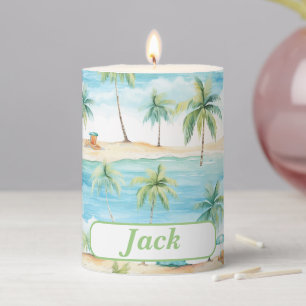  Summer Holidays Beach Palm Trees  - Customized Pillar Candle