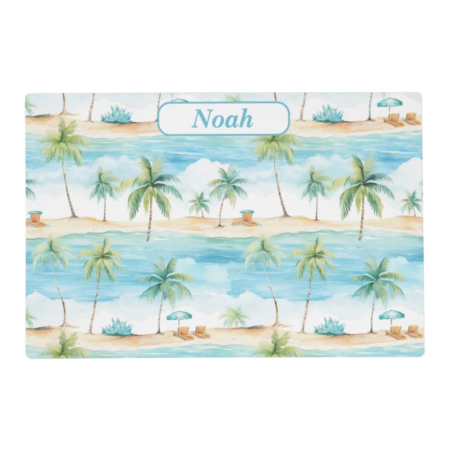 Summer Holidays Beach Palm Trees  - Customized Placemat (Front)