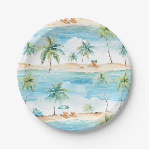 Summer Holidays Beach Palm Trees _ Paper Plates