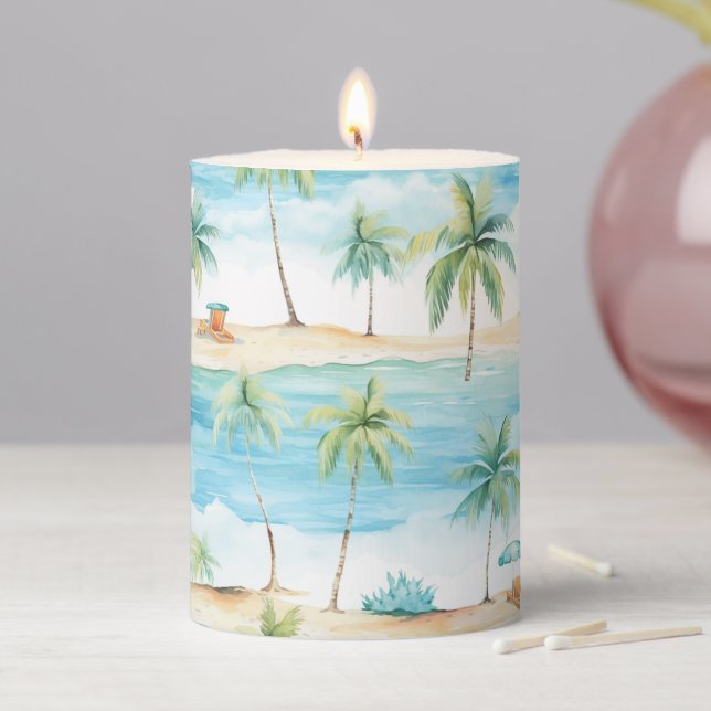 Summer Holidays Beach Palm Trees - Pillar Candle (In Situ)