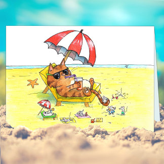 Summer Holidays Cat Greeting Card