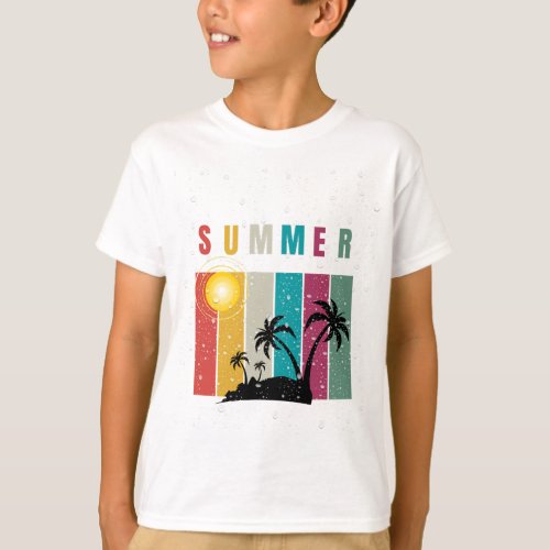 Summer Holidays _ Palm trees beach and water T_Shirt