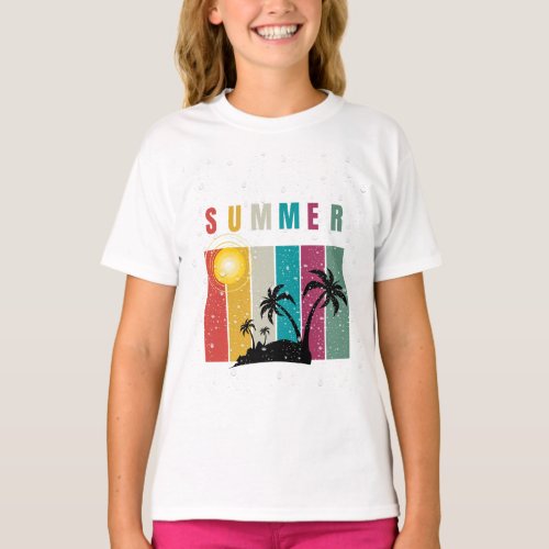Summer Holidays _ Palm trees beach and water T_Shirt