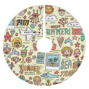 Summer Holidays Travel Doodle Set Brushed Polyester Tree Skirt
