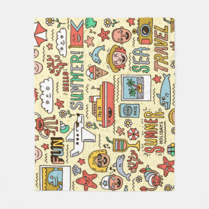 Summer Holidays Travel Doodle Set Fleece Blanket