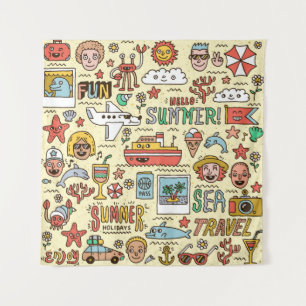 Summer Holidays Travel Doodle Set Tapestry